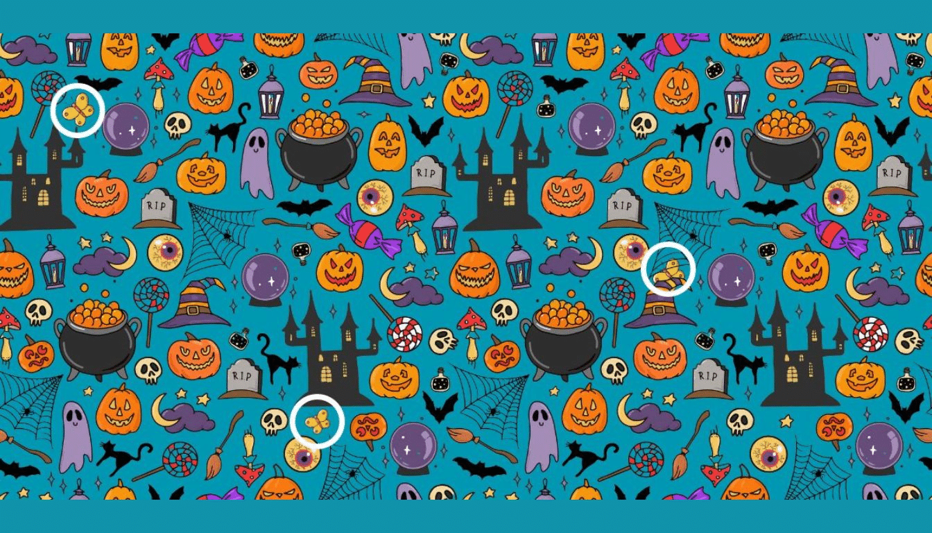 Can you spot 3 hidden butterflies among Halloween items in just 15 seconds? Test your observation skills now!