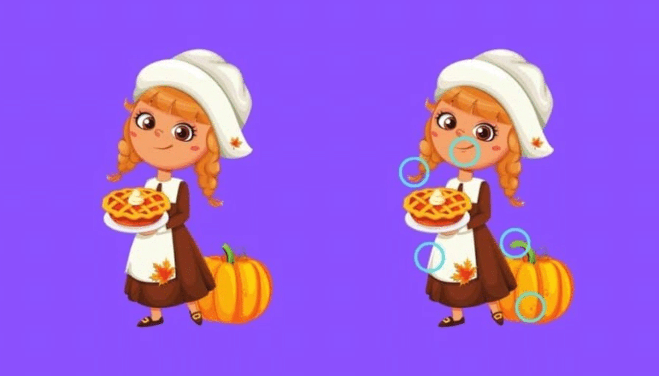 Spot the 4 differences in 20 seconds: can you slice through this pumpkin pie puzzle like a genius?