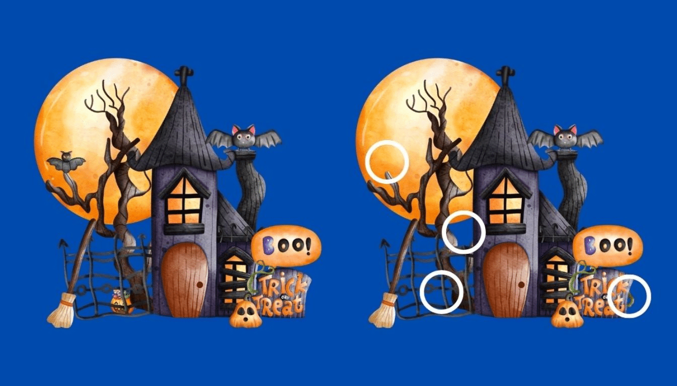 Observation challenge: Can you spot the 4 spooky differences in this haunted house in just 15 seconds? Only true geniuses dare!